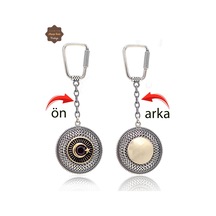 Yakut Taşlı Ayyıldız Ve İsimli Plaka Çift Taraflı Oksitli Gümüş Telkari Anahtarlık 201025173 Gümüş