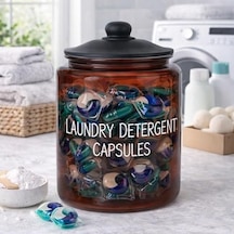 3,8 L Cam Deterjanlık Kavanoz Amber Renk, Kapaklı Laundry Detergent Capsules Saklama Kabı, Çamaşır Deterjan Kapsülü Ve Pod Düzenleyici 7009