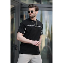 Madmext Siyah Bisiklet Yaka Baskılı Basic Tişört E7156 Siyah