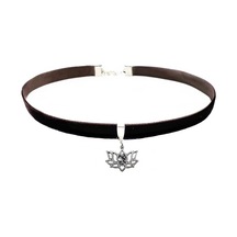 Kahverengi Kadife Lotus Çiçeği Choker Kolye Renkli
