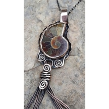 Stoneage Jewellery Amonit Fosili Doğal Taş Tasarım Kadın Kolye Çok Renkli