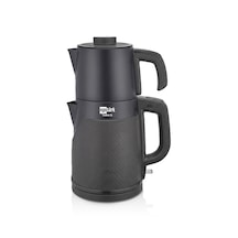 Egetürk Coverlı Elektrikli Çay Makinesi Çaycı 2000W 1.7L Kettle 1.4L XL Demlik 304 Çelik Siyah