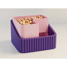 3d Baskı Fıstık Kasesi - Çift Hazneli Kabuk Ayırıcı Sunum Kasesi - Mor Pembe Çok Renkli