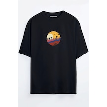 Col Adam Baskılı Unisex Siyah - Beyaz- Turuncu - Bej Oversize T-shirt SIYAH