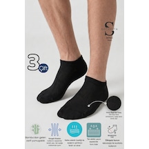 Socketta 3'lü Siyah Erkek Bambu Dikişsiz Esnek Anatomik Topuk Görünmez Sneaker Patik Çorap - Premium Siyah