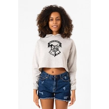 Hp Hogwarts Beyaz Kırçıllı Kadın Crop Kapşonlu 001