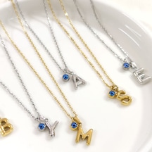 Çelik 1 Cm Nazar Boncuklu Mini Harf Kolye - Altın Sarı - M Harfi Beyaz