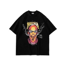 Tarzsokak Rodzilla Baskılı Oversize Unisex Siyah Siyah