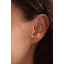 14 Ayar Altın 3 Taşlı Sallantılı Trian Tragus Küpe