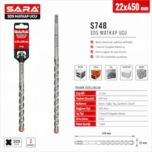 Sara S748 Sds Plus Matkap Ucu 22 X 450 Mm, 2 Kesicili Tungsten Karbür Uçlu