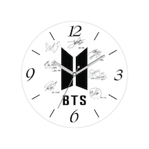 Bts Yedili İmzalı Çap 30cm Sessiz Akar Bombeli Gerçek Cam Duvar Saati Çok Renkli