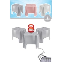 Flora 3 Adet Herkül Banyo Taburesi, Kaydırmaz Kauçuk Tabanlı 200 Kg Taşıma Kapasiteli Lüks Tabure Gri