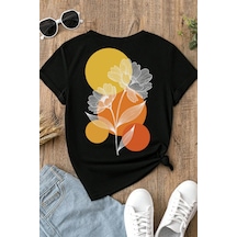 Spoyi Sunset Bloom Tasarımlı %100 Pamuk Yarım Oversize Siyah T-shirt