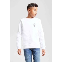 Tshirthane Groot Pattern Logo Baskılı Unisex Çocuk Beyaz Sweatshirt