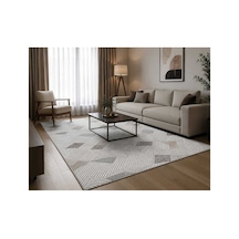 Nesrin Modern Geometrik Çizgili Bej Vizon Koridor Yolluk & Salon Halısı - 3d Kabartma Dokulu Krem