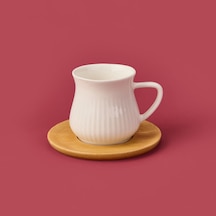Mienn Bambu Tabaklı Çizgili Fincan Seti - Açık Kahverengi / Beyaz - 100 Ml Çok Renkli