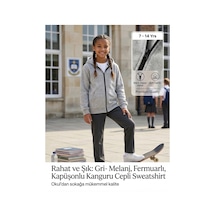 Erdem Kıds Unisex Kız Erkek Çocuk Basic 3 İplik Şardonsuz Fermuarlı Kanguru Cepli Kapüşonlu Pamuk Sweatshirt Hırka Gri-melanj Gri-melanj