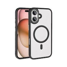 Zore Apple İphone 16 Kılıf Wireless Şarj Özellikli Ogaa Krom Magsafe Silikon Kapak-siyah