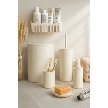 Primanova Flores Banyo Seti + Yapışkanlı Raf - Bej Primanova Flores Banyo Seti + Yapışkanlı Raf - Bej