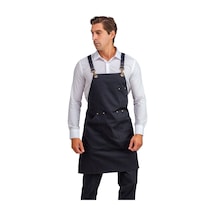 Barista Kanguru Cepli Siyah Deri Askılı Önlük