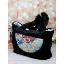 Tigada Nakışlı Peluş Tüylü Çanta 275003354 Siyah