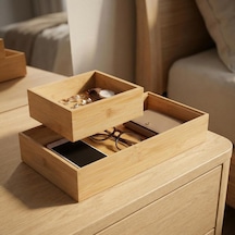 Deconox 2'li Çok Amaçlı Bambu Organizer Set - Büyük Ve Küçük Boy Banyo, Mutfak Ve Ofis Düzenleyici Kutu - Ahşa