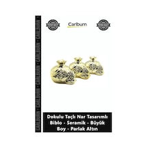 Özel Üretim Modern Dekoratif Gold Dokulu Taçlı Nar Tasarımlı Biblo Seramik Büyük Boy Parlak Altın