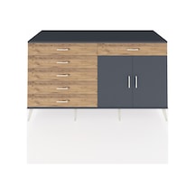 Kronos Konsol Tek Raflı 6 Çekmeceli 2 Kapaklı 176x59x99 Antrasit- Antrasit-antrasit/çam
