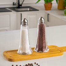 Porsima 15332 2'li Cam Gövdeli Metal Krom Kapaklı Tuzluk Biberlik