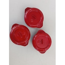 Sürel Döküm 12 Cm 3 Lü Yuvarlak Set Güveç Tencere Kırmızı