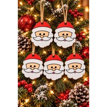 5 Li Noel Baba Yılbaşı Çam Ağacı Süsü Büyük Boy 9x9 Cm 2d Mdf Asılabilir Çam Ağacı Dekoru Diğer