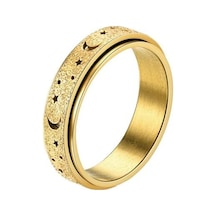 Altın Kadın Erkek Yüzük Ay Yıldız Fidget Spinner Yüzük Anti Stres Paslanmaz Çelik Çiftler Dönen Yüzük Takı Hediye Us 6 Altın