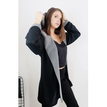Mois Atelier Ekose Detaylı Triko Hırka, Tasarım, Hediye, Büyük Beden, Tesettür Siyah
