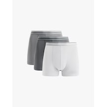 Koton Pamuklu Basic Çizgili Lastik Detaylı 3'lü Boxer Set Gri 6wlm90072mk Gri