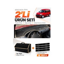 Renault Kangoo 1 1997-2003 Uyumlu Torpido Örtüsü + Tay Tüyü Bagaj Çantası + Sticker - Siyah Bej
