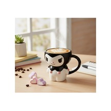 1 Adet Sanrio Kuromi Kapaklı Kupa Seramik Mug, 300 Ml, Sızdırmaz Kapaklı, Siyah Pembe Karakter Tasarımlı, Sıcak Ve Soğuk İçecek