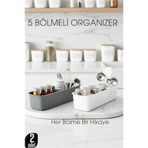 Znv Zenvia Mey İthalat 5 Bölmeli Mutfak Organizer Kutusu Gri & Beyaz 2 Li Set Baharat Ve Gereç Düzenleyici 722 Renkli