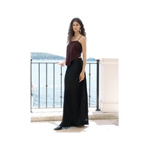 Eubah Kırışık Uzun Siyah Saten Etek Siyah