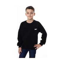 Toontoy Kids Toontoy Erkek Çocuk Relax Fit Bisiklet Yaka Düşük Omuz Baskılı Parçalı Sweatshirt - 2 İplik Siyah