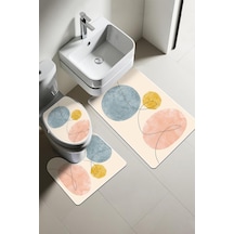 Modern Desenli Dijital Baskı 3 Lü Banyo Paspas Takımı Yıkanabilir Kaymaz Tabanlı Klozet Takımı Klz0005 Renkli