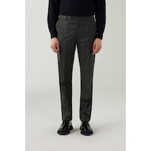 Erkek Gri Regular Fit Çizgili Yün Kumaş Pantolon