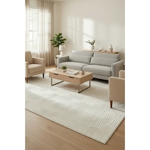Bambu Dokulu Modern Desenli Kaymaz Taban Lüx Dört Mevsim Yıkanabilir Halı Yolluk Krem