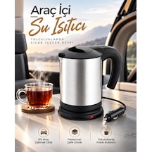 Araç İçi Kullanıma Uygun 12v Elektrikli Su Isıtıcı Paslanmaz Çelik Gövdeli Pratik Kettle