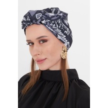 Antrasit Pratik Hazır Geçmeli Tesettür Bone Kesik Elyaf Retro Desenli 2409 25 Antrasit