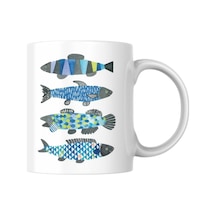 Balık Baskılı Kupa Bardak Hediyelik Şık Çay Kahve Kupası Coffee Mug Beyaz - Çok Renkli