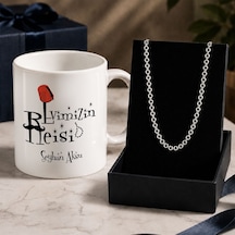 Bk Gift Kişiye Özel Babalar Günü Tasarımlı Beyaz Kupa & Rolo Zincir Kolye -9, Babalar Günü Hediyesi Gümüş