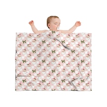 Noel Desenli Bebek Battaniyesi 40x30 İnç, Polar, Yumuşak, Hafif Ve Kalın Noel Baba Noel Kızılcık