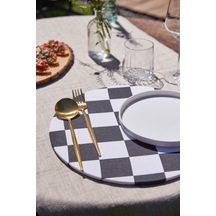 6'lı White & Black Duck Keten Supla Amerikan Servis Beyaz - Siyah