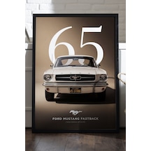 Ford Mustang Fastback Siyah Ahşap Çerçeveli Poster, Dekoratif Araba Duvar Tablosu