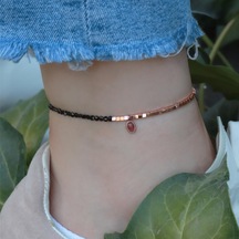 Pembe Kuvars Taşlı Oval Rose Gold Halhal Gümüş